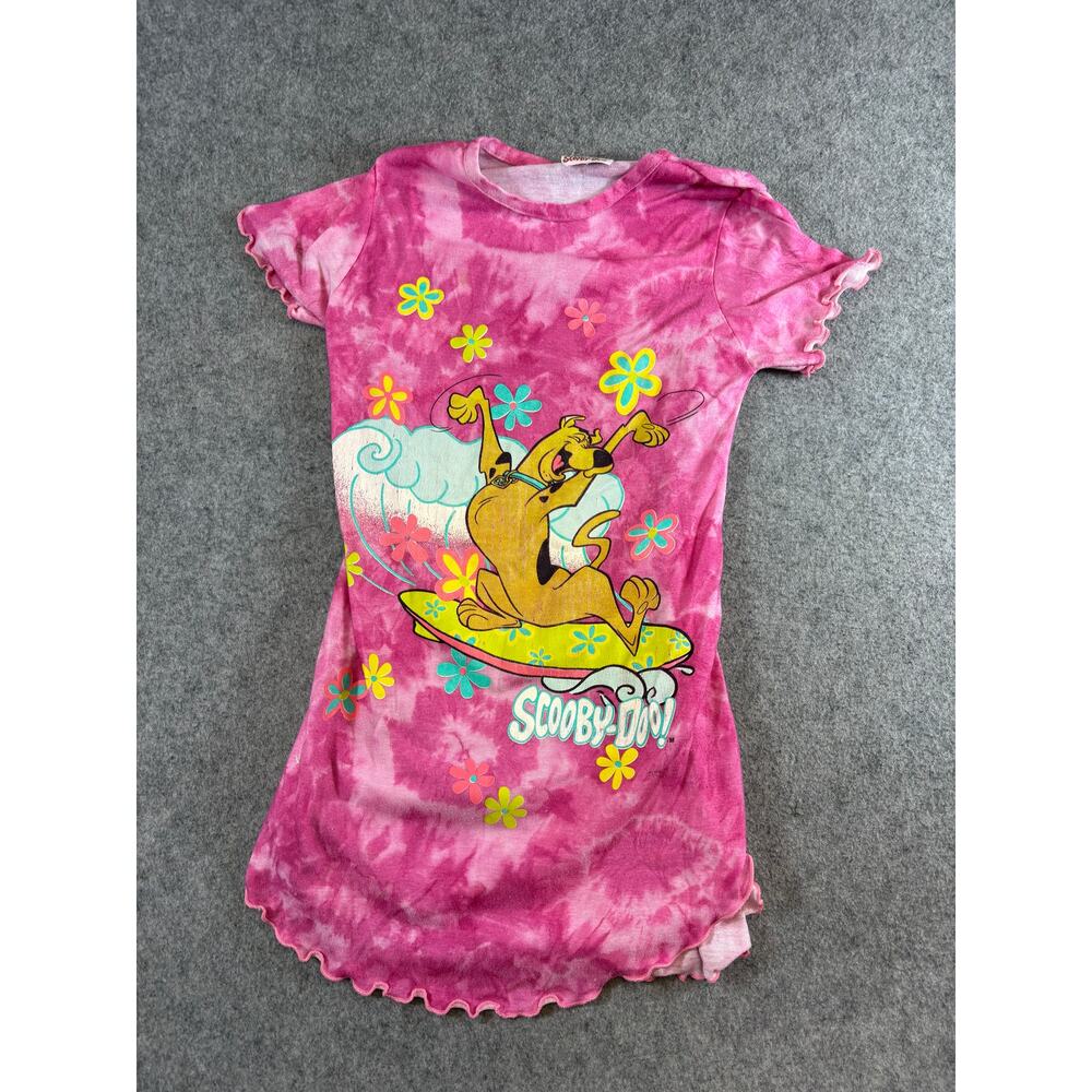 VINTAGE 90s Scooby Doo Sleep Dress Girls Size 8 Pink Tie Dye Surf Graphic Y2K